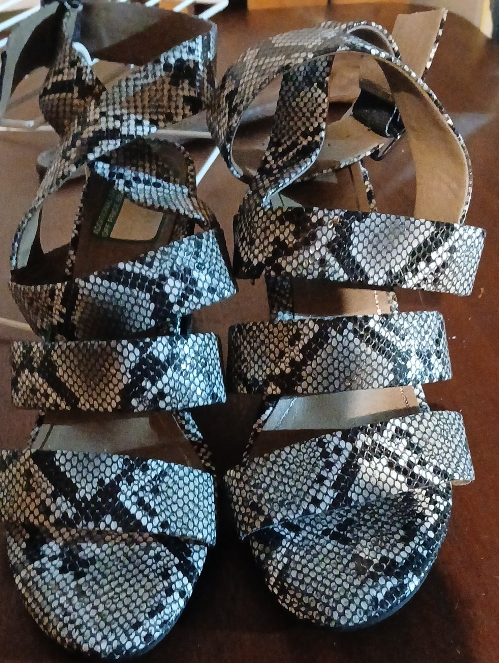 These are Vionic Blaire Snake strappy heel sandals